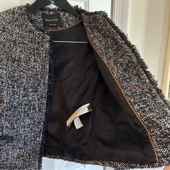 Massimo Dutti Cropped Boucle Tweed Blazer Black White Purple Size 2 - Picture 6 of 15